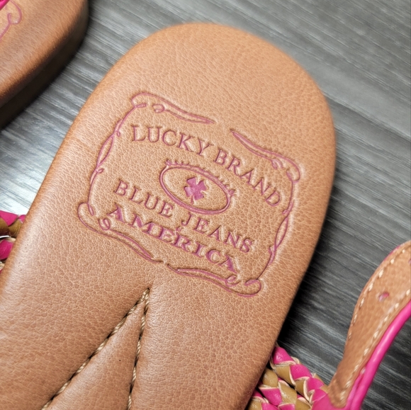 Lucky Brand Dabney Pink Tan Thong Sandals size 8 Womens shoes T Strap - Picture 4 of 9